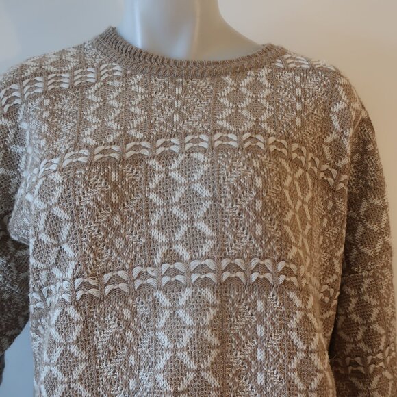 Mens Pronto Uomo Firenze Saks Fifth Avenue Tan White Knit Pullover Sweater XL * - Picture 3 of 9